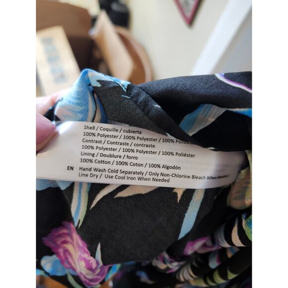 Chance Destiny Medium Black Tropical Spaghetti Strap Dress Neon Ruffle - Picture 7 of 11